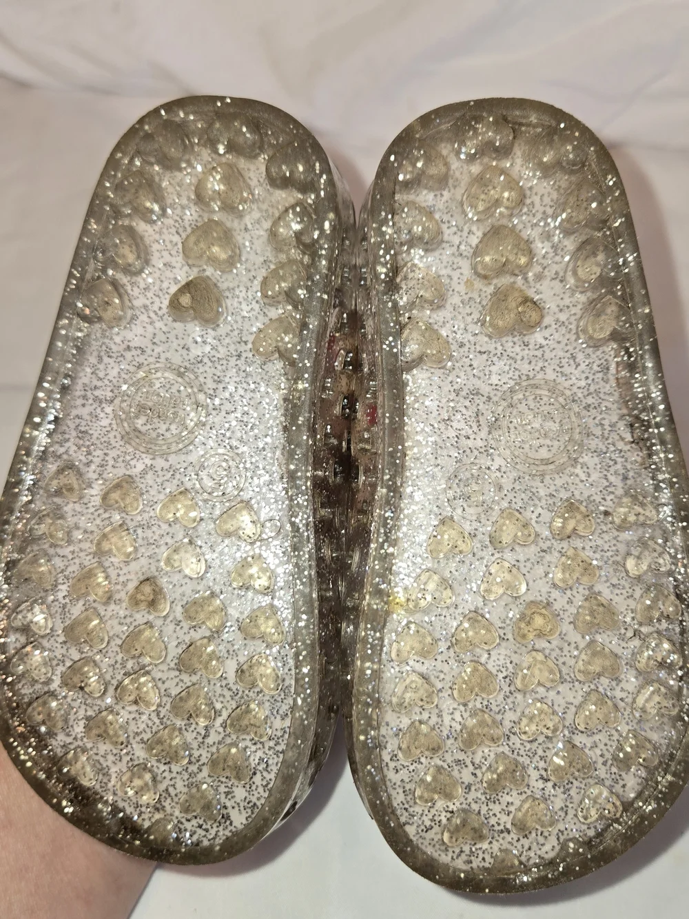 Wonder Nation Silver Glitter Jelly Mary Jane Sandals with Floral Insole SZ 5